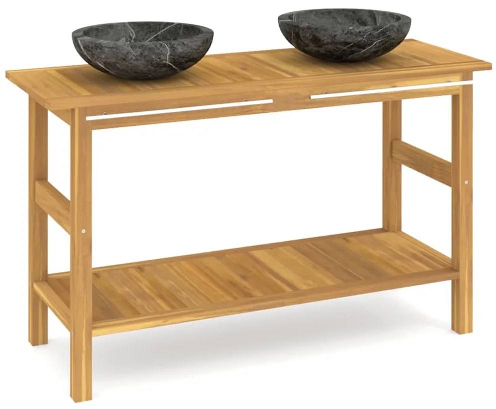 Mobile vanità bagno e lavandini marmo nero legno massello teak