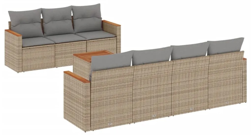 Set divano da giardino 8 pz con cuscini beige in polyrattan