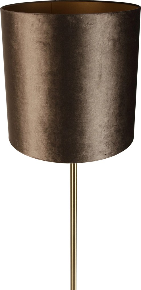 Lampada da terra ottone con paralume in velluto marrone 40 cm - Simplo
