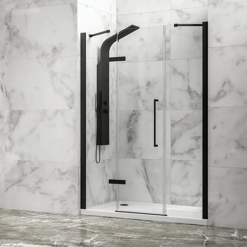 Porta doccia 130cm battente e 2 fissi colore nero | KT6000N - KAMALU