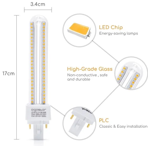 Lampadina LED G24D-3/15W/230V 3000K - Aigostar