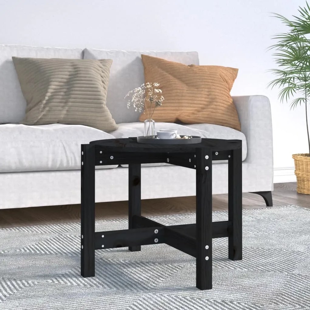 Tavolino Da Salotto Nero Ø 62,5x45 Cm İn Legno Massello Di Pino /