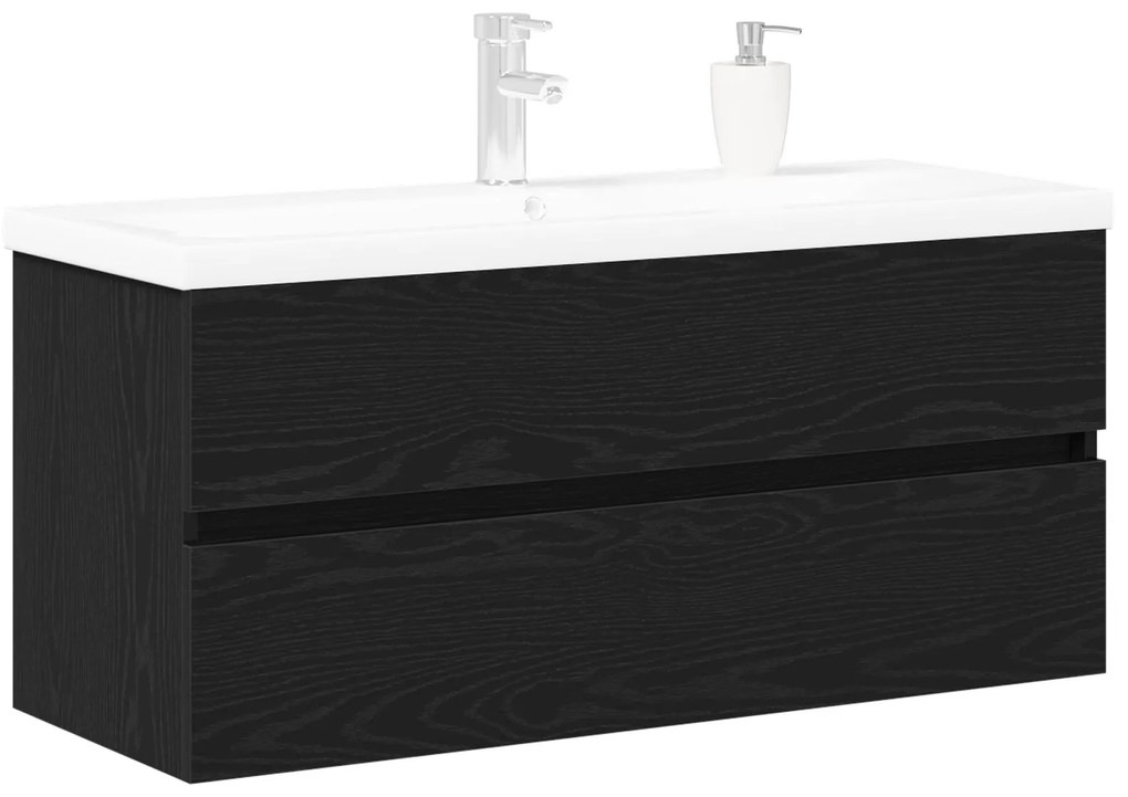 Mobile lavabo con bacino integrato rovere nero legno ingegnerizzato, mobile lavabo rovere nero 90x38.5x45 cm legno ingegnerizzato