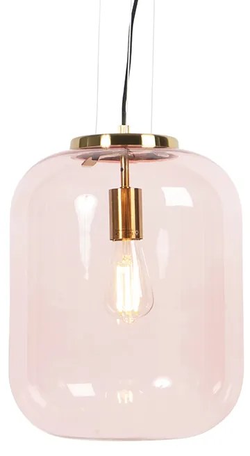 Lampada a sospensione Art Déco in ottone con vetro rosa - Bliss