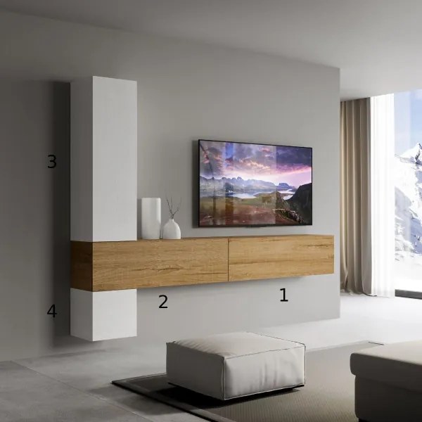 Parete soggiorno A113 L.254 H.174 P.39,5 Quercia e Bianco