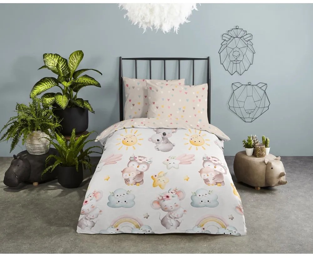 Set copripiumino e federa da bambini marrone/beige in cotone per letto singolo 140x200 cm Hugs – Good Morning