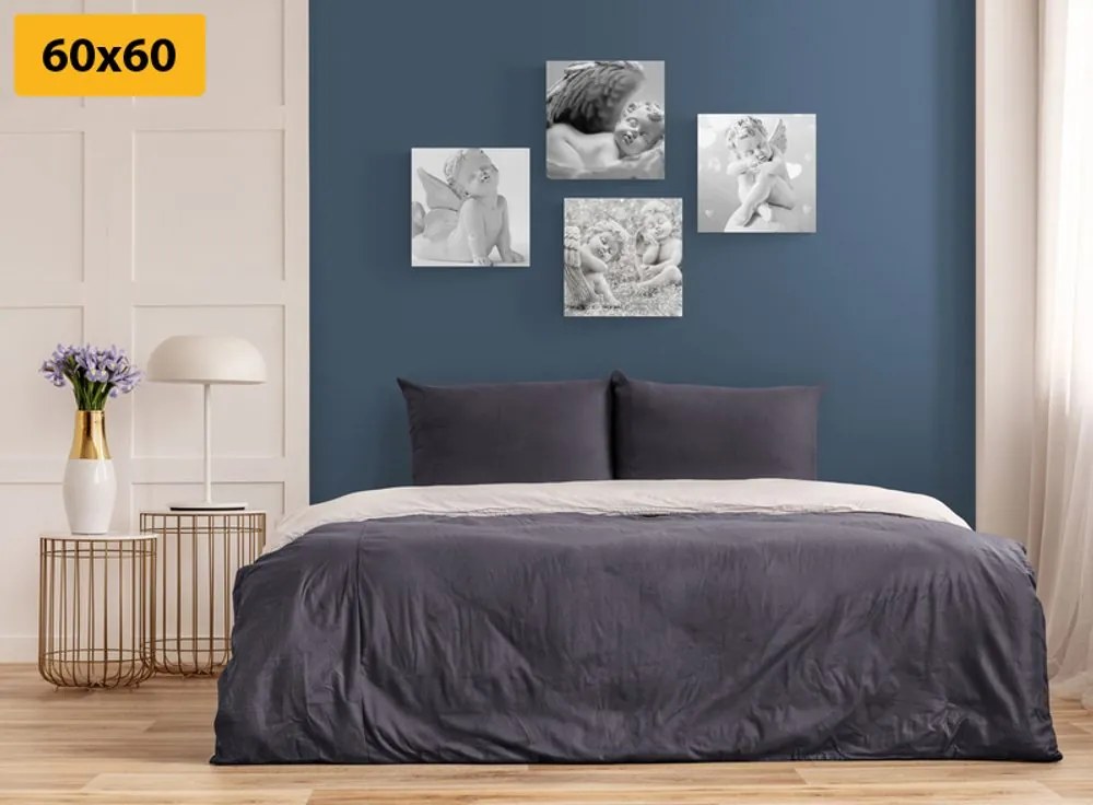 Set di quadri – Armonia degli angeli in bianco e nero