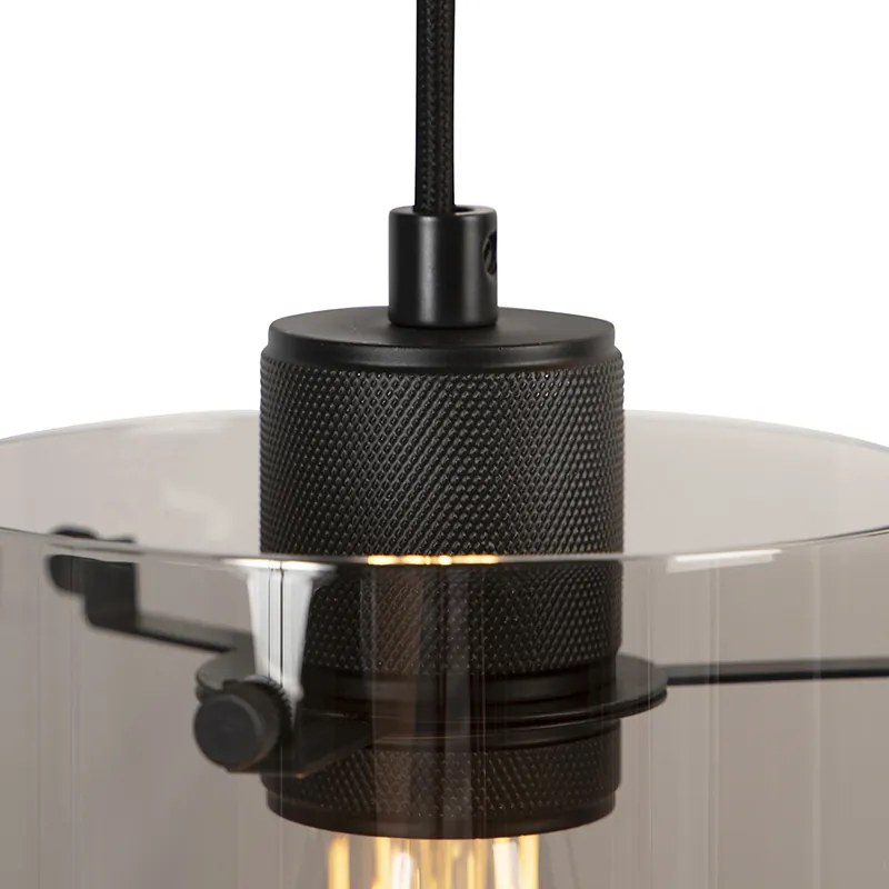 Lampada a sospensione di design nera con vetro fumé 3 luci - Dome