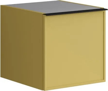 Base laterale Pixel con anta Frame laccato opaco giallo sole e maniglia alluminio nero opaco L.40 H.40 P.45,5 cm.