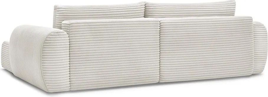 Divano angolare color crema allungabile (con penisola a destra) con rivestimento in velluto a coste Lucien – Bobochic Paris