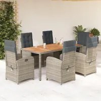 Set da Pranzo da Giardino 7 pz con Cuscini in Polyrattan Grigio 3212245