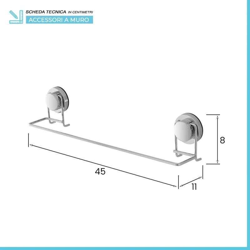 Set accessori a muro 4 pezzi in acciaio fissaggio con ventosa   Dinamik