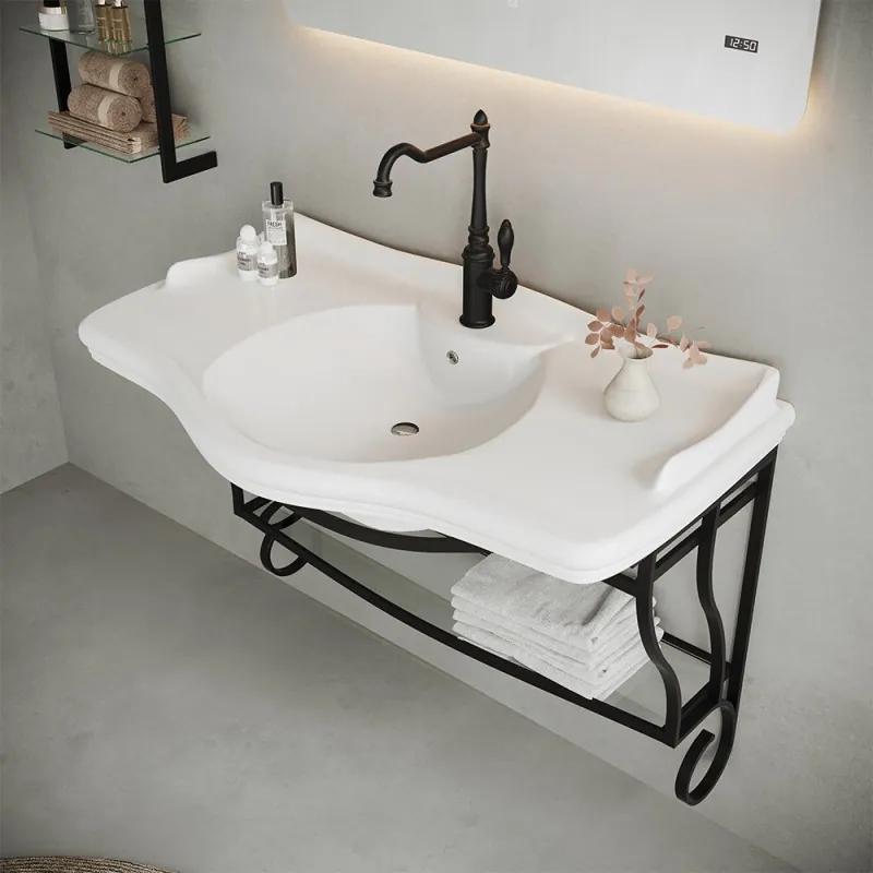 Mobile bagno sospeso 115 cm in metallo nero opaco con lavabo   Gardenia