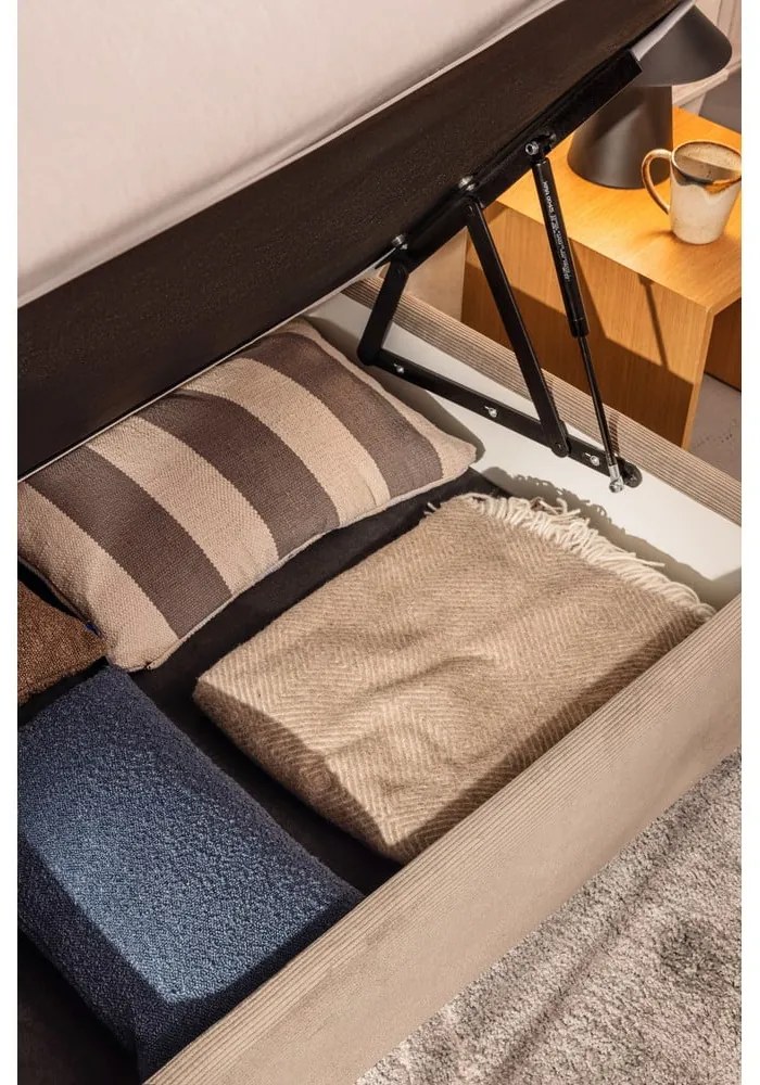 Letto singolo imbottito grigio con contenitore con materasso incluso 90x200 cm Avela – Bonami Selection