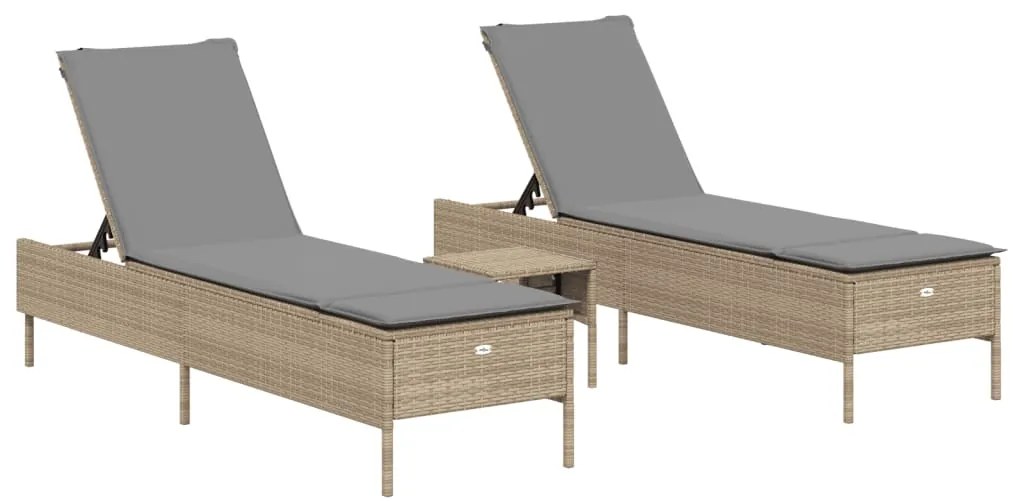 Set lettini prendisole con cuscini 3pz marrone in polyrattan