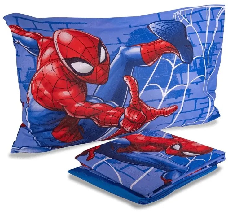 Completo letto singolo in cotone Spiderman Marvel Colore Blu, Dimensioni e Misure Piazza e Mezzo