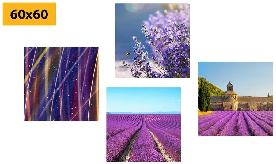 Set di quadri – Campo di lavanda con astrazione