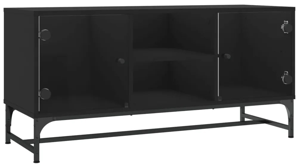 Mobile porta tv con ante in vetro nero 102x37x50 cm