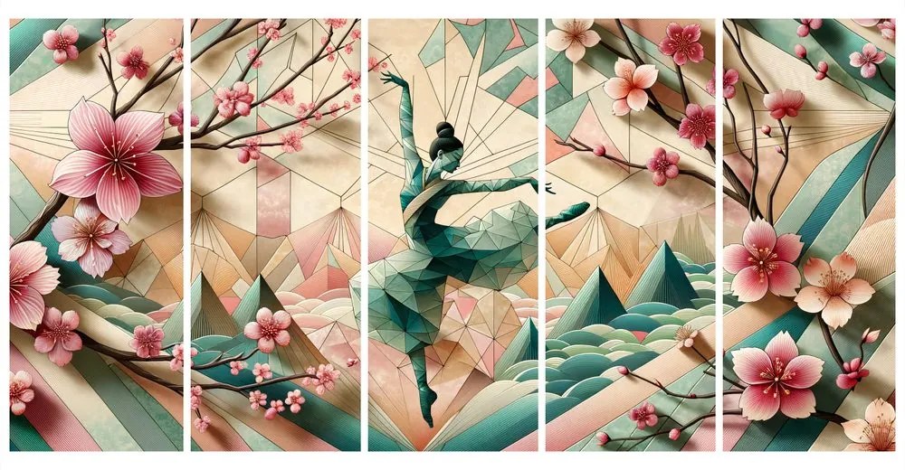 Quadri 5 pezzi – Ballerina geometrica in movimento