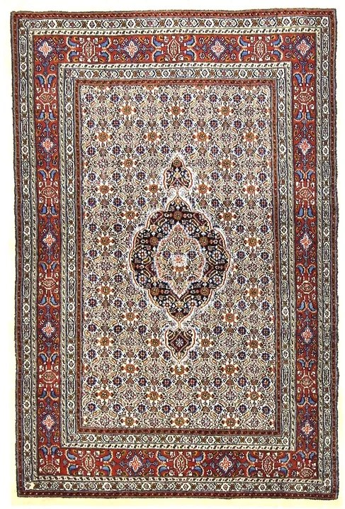 Moud Tappeto 150x100 Beige (Iran) Annodato A Mano
