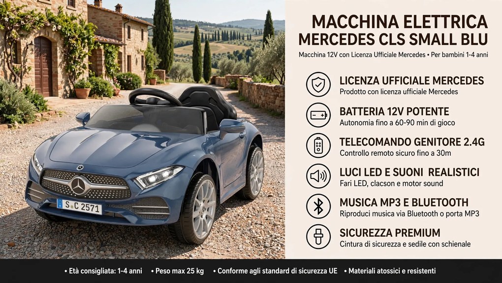 Macchina Elettrica per Bambini 12V con Licenza Mercedes CLS Small Blu...