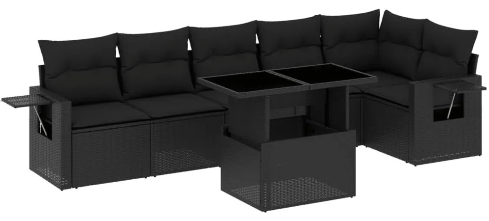 Set divani da giardino con cuscini 7pz nero polyrattan