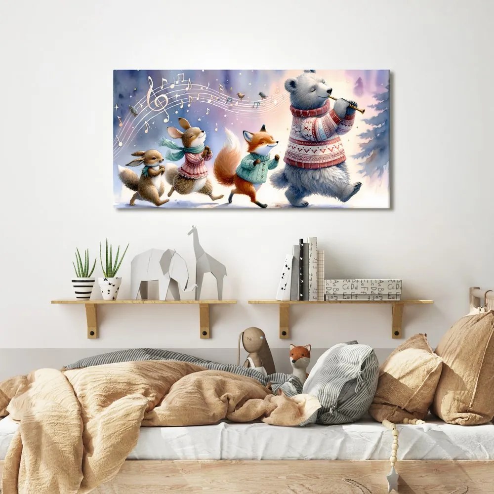 Quadro su tela – Parata invernale di animali con melodia