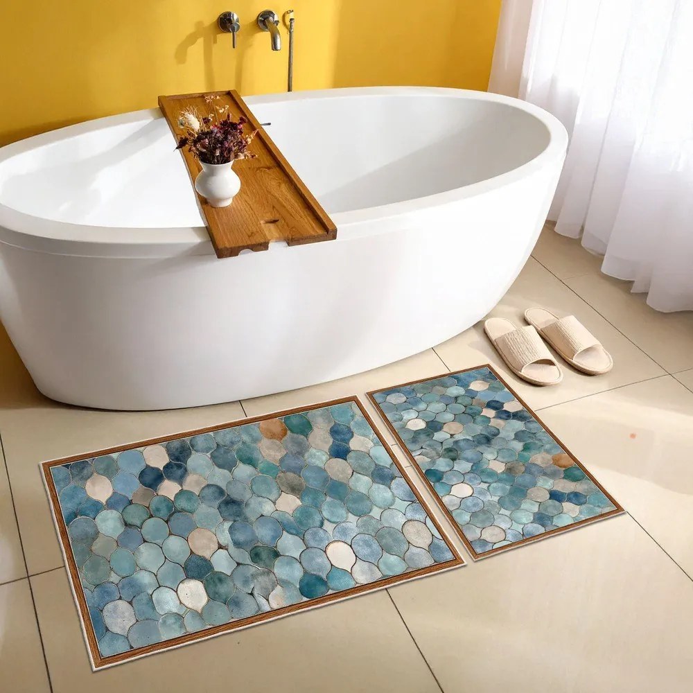 Set di tappetini per il bagno blu 2 pz 60x100 cm – Foutastic