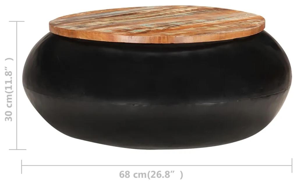 Tavolino da caffè nero 68x68x30 cm legno massello di recupero