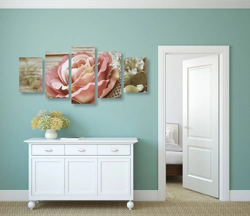 Quadri 5 pezzi – Rosa vintage elegante