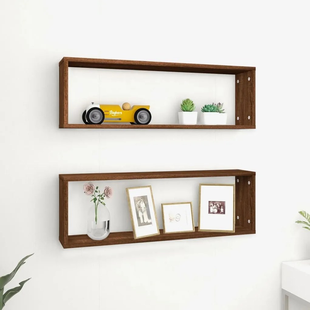 Mensole Muro Cubo 2 Rovere Marrone 80x15x26,5 Legno Multistrato /
