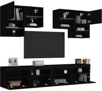 Set Mobili TV a Muro 6 pz con Luci LED Nero 3216751