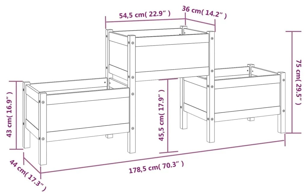 Fioriera Grigia 178,5x44x75 cm in Legno Massello di Pino