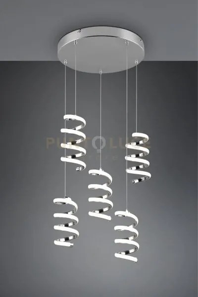 Laola sospensione led 40w 6250lm, 4000k 5 spirali cromate dimmerabi...
