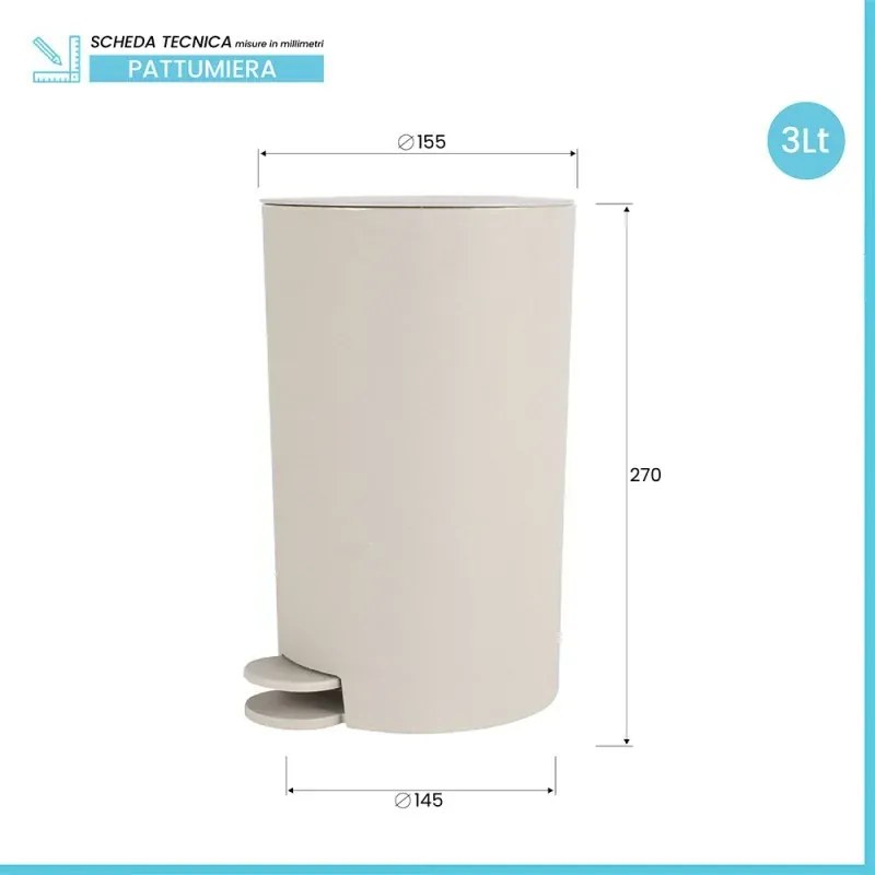 Pattumiera bagno 3 Lt beige con apertura a pedale Orbix