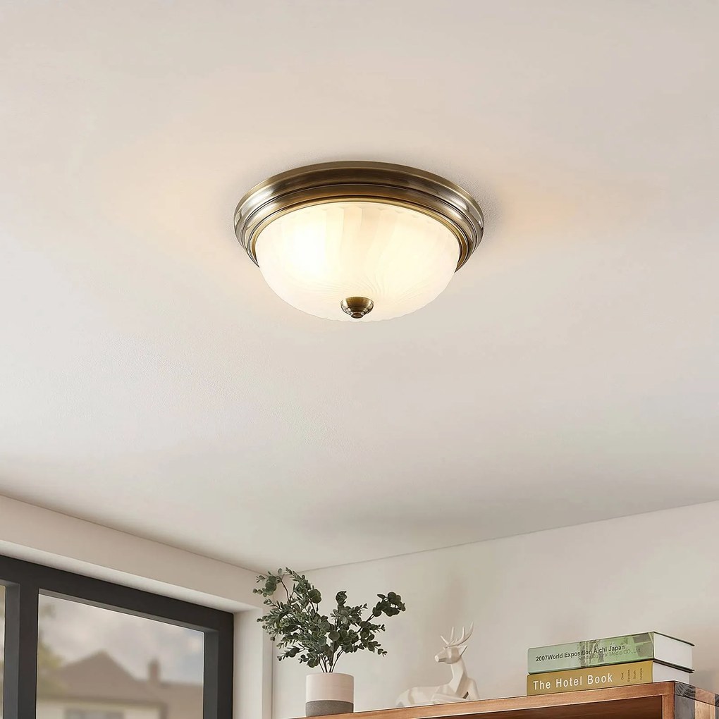 Plafoniera soffitto Pakka Lindby, dimmerabile, Bronzo / Ottone antico, Soggiorno / Sala da pranzo, Antico, Plafoniera