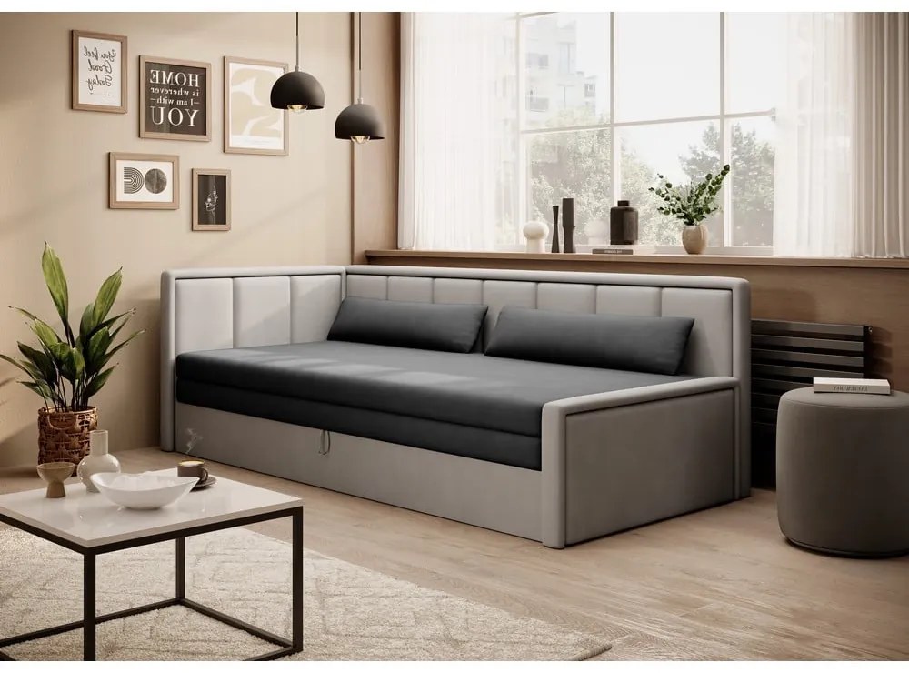 Divano grigio allungabile/con contenitore e rivestimento in ciniglia 214 cm Fulgeo – ELTAP