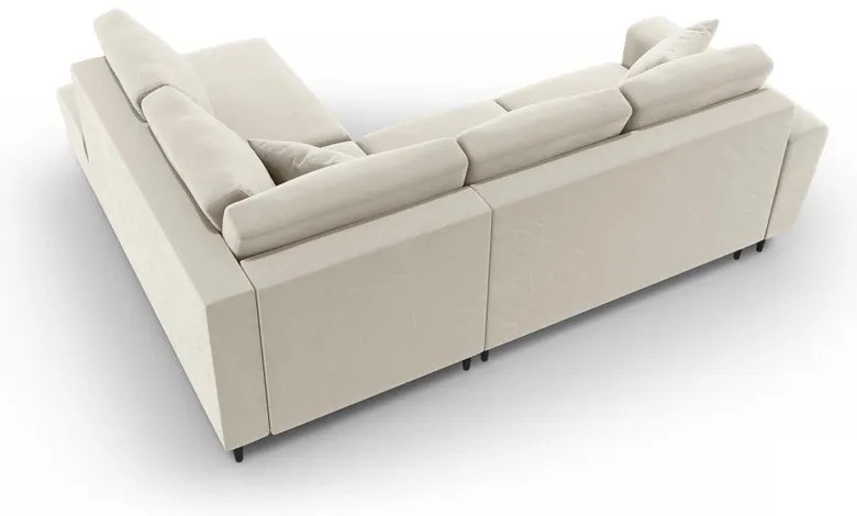 Divano angolare beige allungabile e con contenitore (con penisola a destra/a L) con rivestimento in velluto Kyoto – Cosmopolitan Design