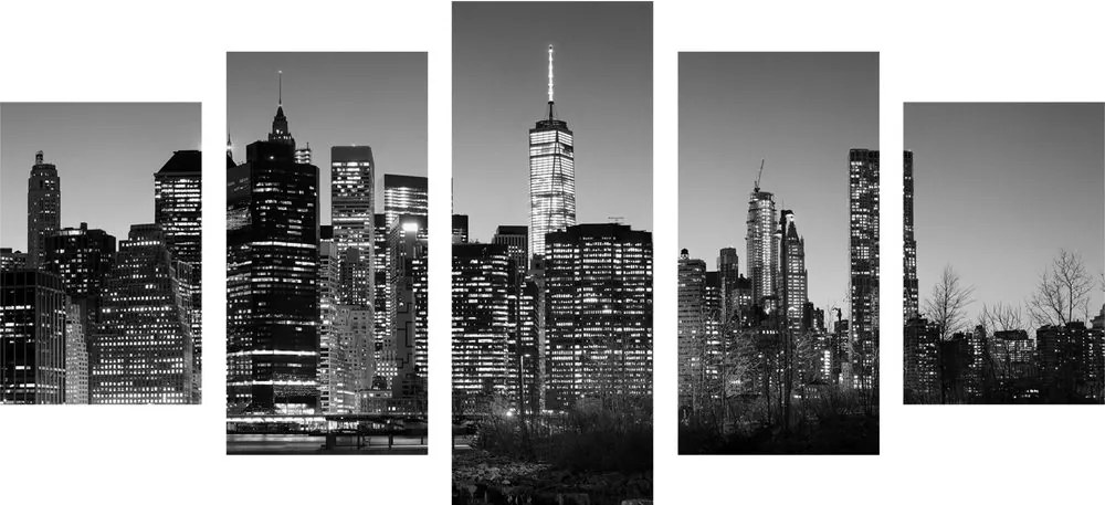 Quadri 5 pezzi – Centro di New York in bianco e nero