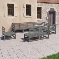 Set Divani da Giardino 9 pz Grigi in Legno Massello di Pino 3075786