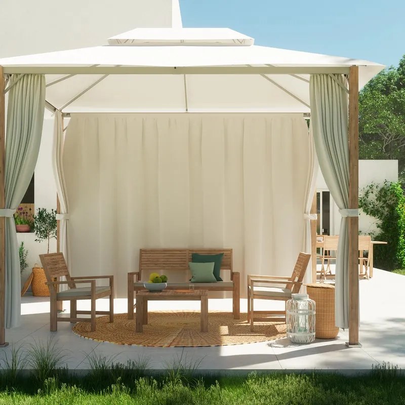 Gazebo Agora in alluminio struttura naturale, copertura bianco L 301 x P 301 x H 285 cm