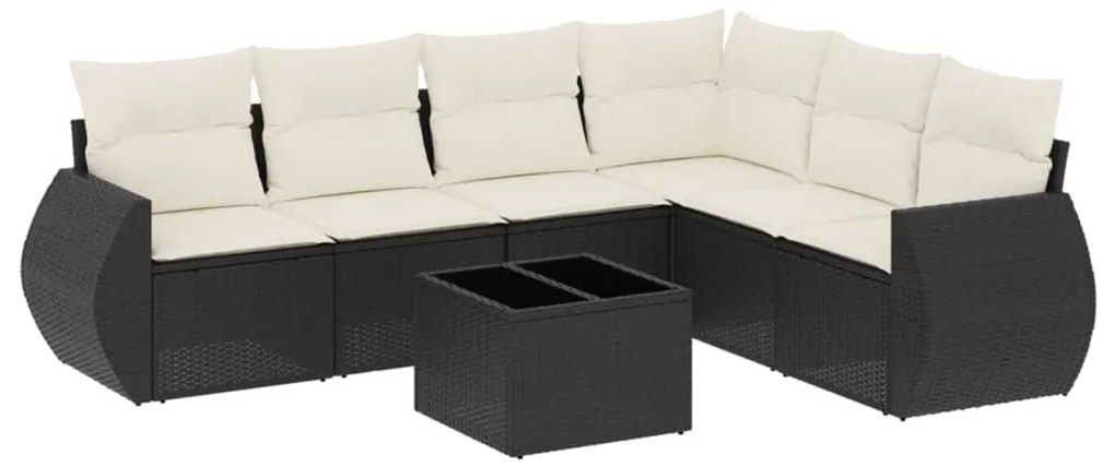 Set divani da giardino con cuscini 7pz nero polyrattan