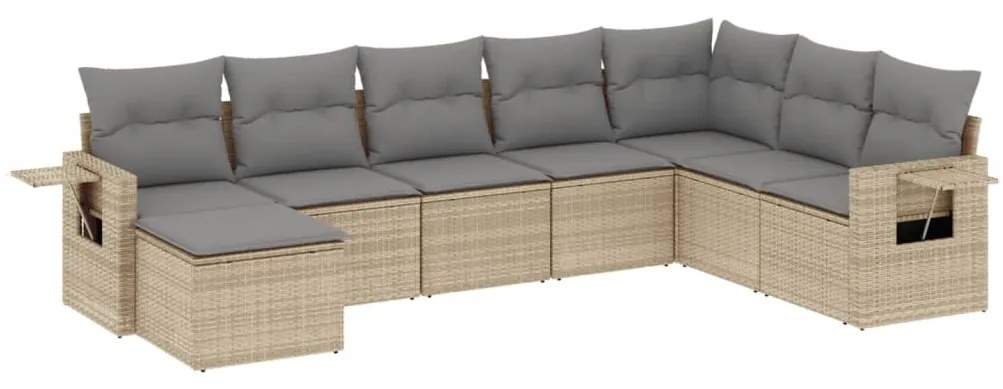 Set divano da giardino 8 pz con cuscini beige in polyrattan