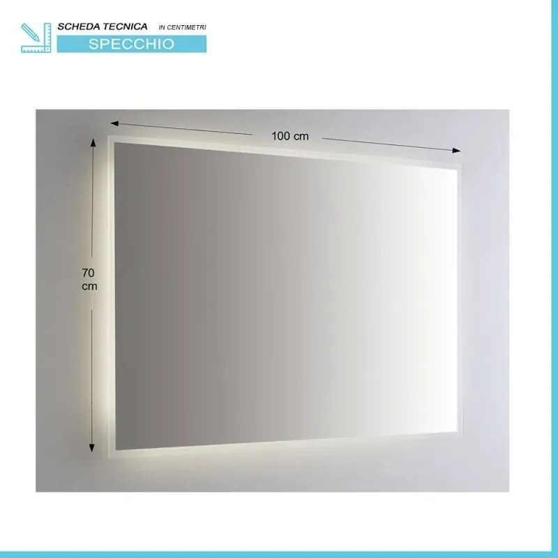 Specchiera retroilluminata LED 100x70 reversibile sabbiatura perimetrale 1 cm