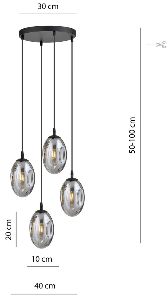 Sospensione Minimal 4 Luci Atalanta Acciaio Nero E Vetro Fumè