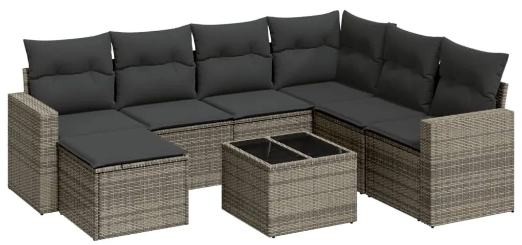 Set divano da giardino 8 pz con cuscini grigio in polyrattan