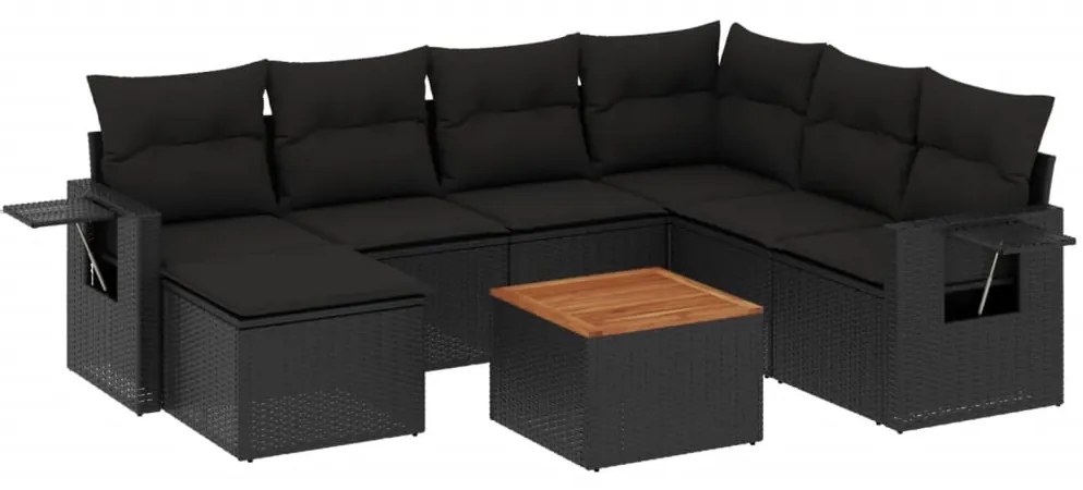 Set divani da giardino con cuscini 8 pz nero in polyrattan