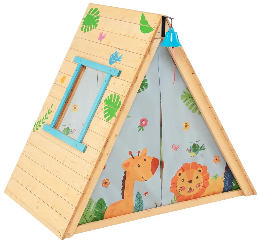 Costway Casetta per bambini a triangolo con pareti per arrampicarsi, Set di gioco in legno per nascondiglio 2 in 1
