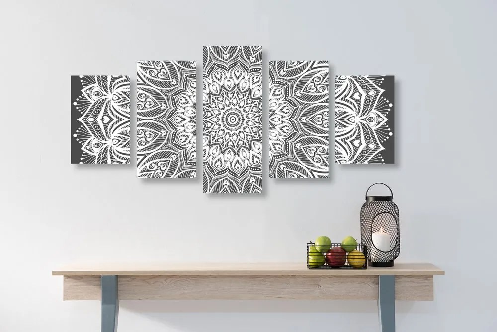 Quadri 5 pezzi – Mandala armonia in bianco e nero