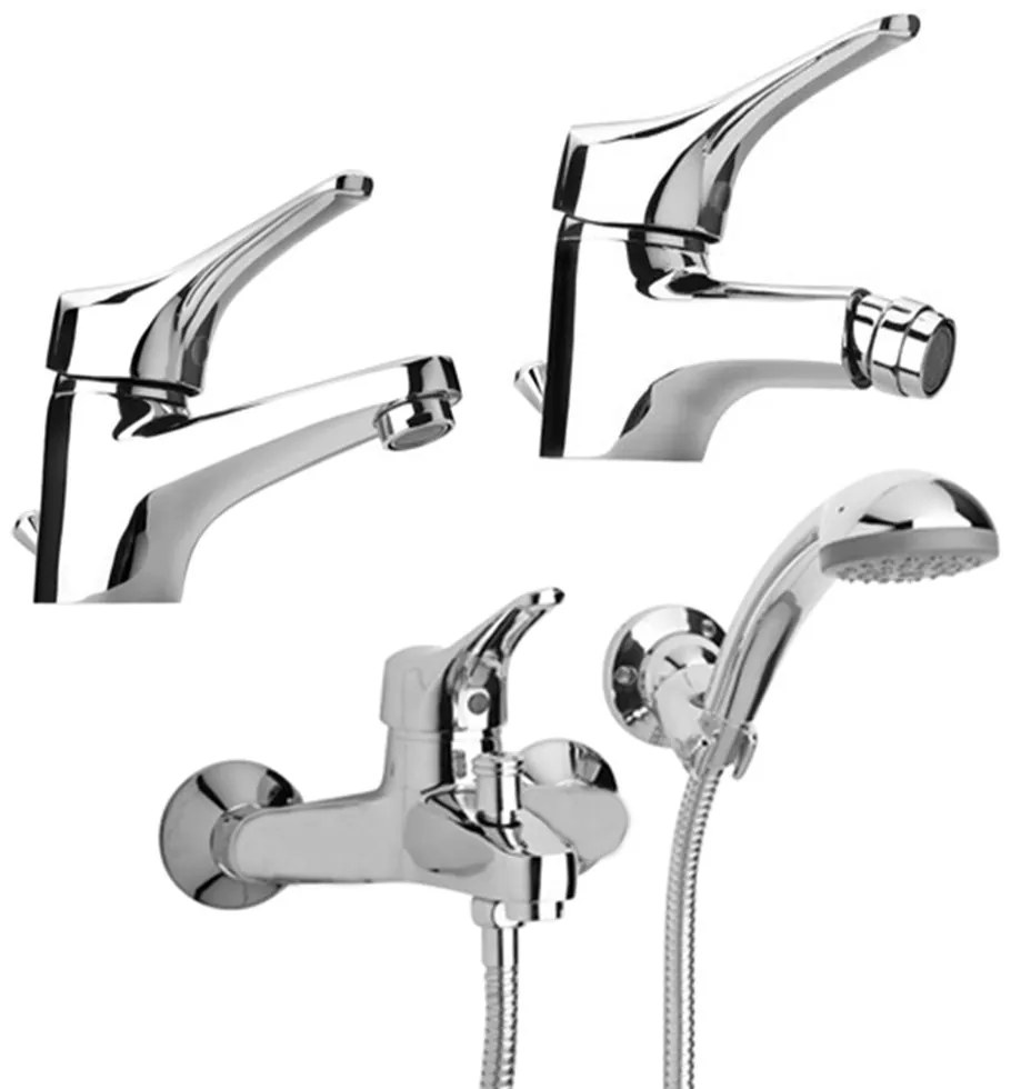 Set miscelatori lavabo + bidet + gruppo vasca Ariel di Piralla ottone cromato con PILETTA DI SCARICO INCLUSA 0RE00088A16 0RE00094A16 0RE00003A16